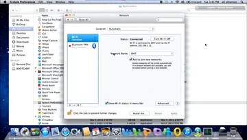 Mac System Preferences menu, Network tab Mac System Preferences menu, Network tab