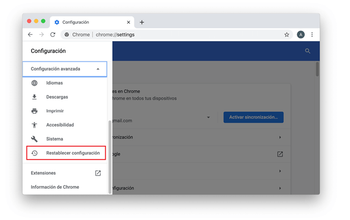 Restablecer configuración de Chrome 