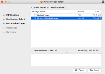 Choose the ‘Uninstall GlobalProtect’ option