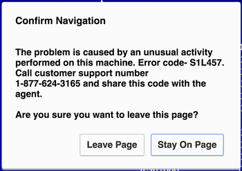 Confirm Navigation pop-up on Zeus virus Mac alert screen