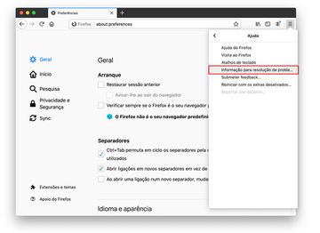 Abra o Firefox e siga até Informação para resolução de problemas