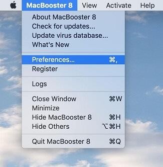 Select MacBooster 8 Preferences in the taskbar Select MacBooster 8 Preferences in the taskbar
