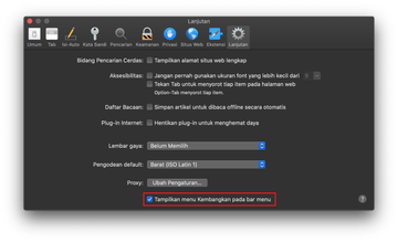 Tab Lanjutan pada Preferensi Safari Tab Lanjutan pada Preferensi Safari
