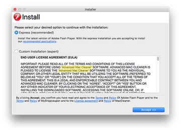 Advanced Mac Cleaner incluido con falso actualización de Flash Player