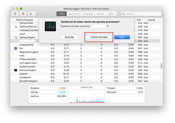 Seleziona l’opzione Uscita forzata.
