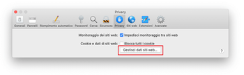 Gestisci dati siti web sotto la scheda Privacy