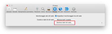 Gestisci dati siti web sotto la scheda Privacy