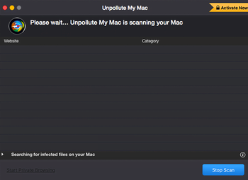 Unpollute My Mac displays rogue scans and reports inexistent privacy issues