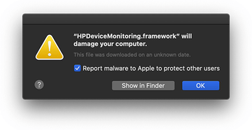 ‘HPDeviceMonitoring.framework will damage your computer’ pop-up on Mac