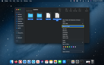 Finder window showing the /Library/Updates folder with cached update files to delete Finder window showing the /Library/Updates folder with cached update files to delete