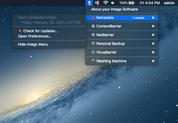 Intego menu in the Finder