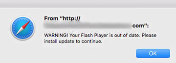 Popup di aggiornamento di Adobe Flash Player finto in Safari