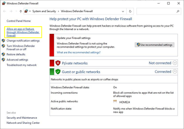 Allow an app or feature through Windows Defender Firewall Allow an app or feature through Windows Defender Firewall