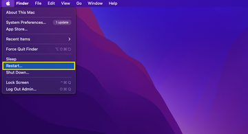 Apple menu on macOS with the Restart option highlighted