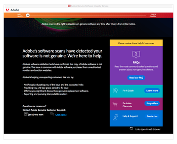 Pop-up de Adobe Genuine Software Integrity Service en Mac