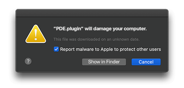 ‘PDE.plugin will damage your computer’ Mac warning ‘PDE.plugin will damage your computer’ Mac warning