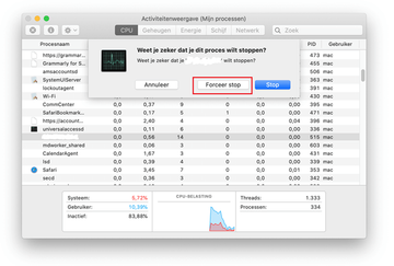 Selecteert je de optie Forceer stop Selecteert je de optie Forceer stop