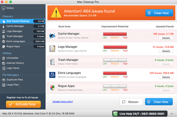 La GUI di Fake Optimizer per Mac Cleanup Pro