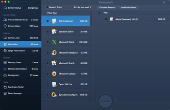 Uninstaller feature by MacBooster