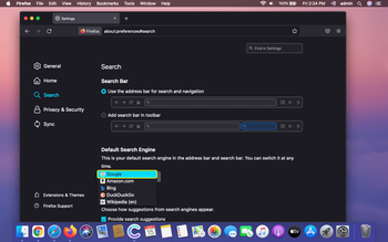 Specify default search engine in Mozilla Firefox on Mac