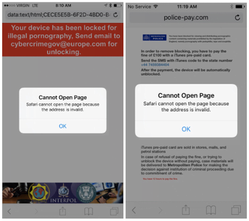 Spoof police warning in Safari accompanied by a persistent popup dialog