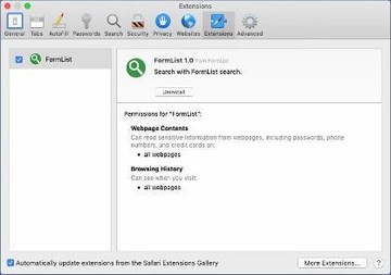 FormList 1.0 browser extension installed by the adware