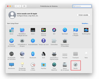 Agora escolha Perfis em Preferências do Sistema