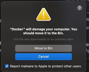 ‘Docker will damage your computer’ alert on Mac