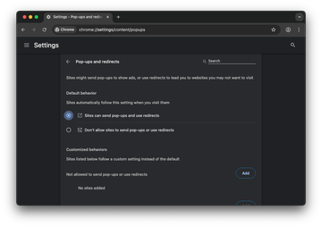 Allow all pop-ups and redirects in Chrome