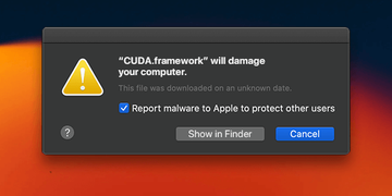 ‘CUDA.framework will damage your computer’ error Mac