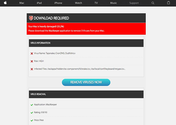 Tapsnake, CronDNS, Dubfishicv gefälschter Virenalarm drängen MacKeeper-Scareware