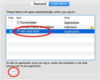 Mac Auto Fixer entry under Login Items