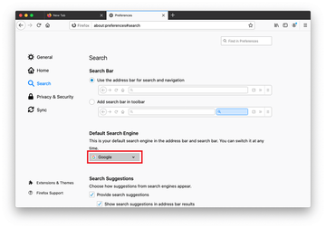 Select default search engine in Firefox on Mac