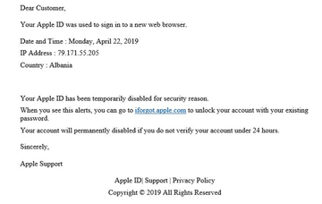 This is what the iforgot.apple.com scam email looks like