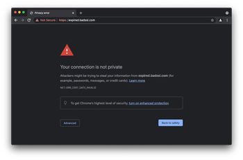 ‘Your connection is not private’ error page in Chrome on Mac