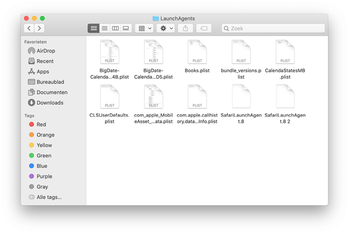 Inhoud van de LaunchAgents-map in de thuismap van de gebruiker