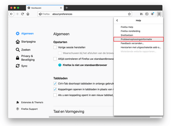 Open Firefox en ga naar Help - Probleemopossingsinformatie