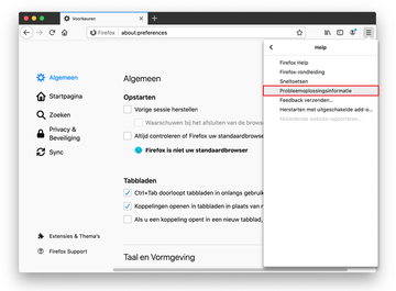 Open Firefox en ga naar Help - Probleemopossingsinformatie