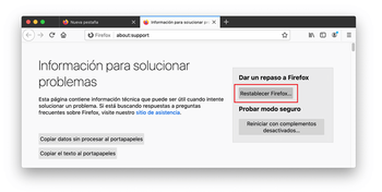 Restablecer Firefox en Mac