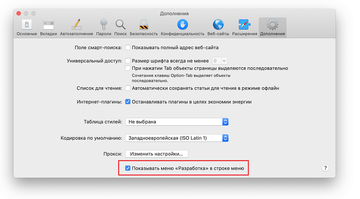 Вкладка Дополнения в Настройках Safari