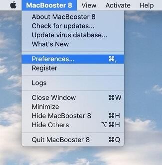 Select MacBooster 8 Preferences in the taskbar