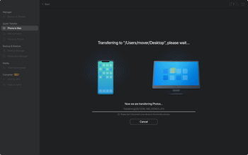 Wait for MobiMover to transfer data from iPhone to Mac