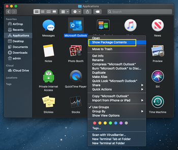 Outlook app – Show Package Contents