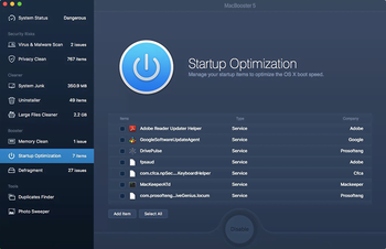 Startup Optimization screen