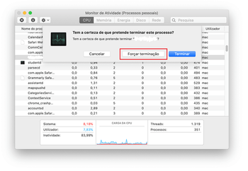 Escolha a opção Forçar terminação