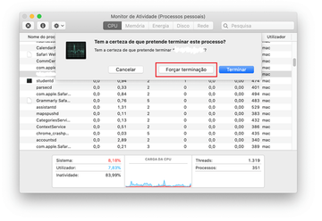 Escolha a opção Forçar terminação