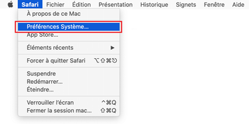 Aller à Préférences Système en Safari Aller à Préférences Système en Safari