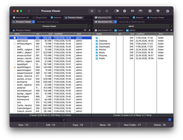 Commander One Process Viewer showing active system processes Commander One Process Viewer showing active system processes