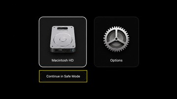 Mac startup options screen with Continue in Safe Mode