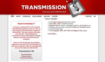 Official site of the Transmission app now contains a warning message